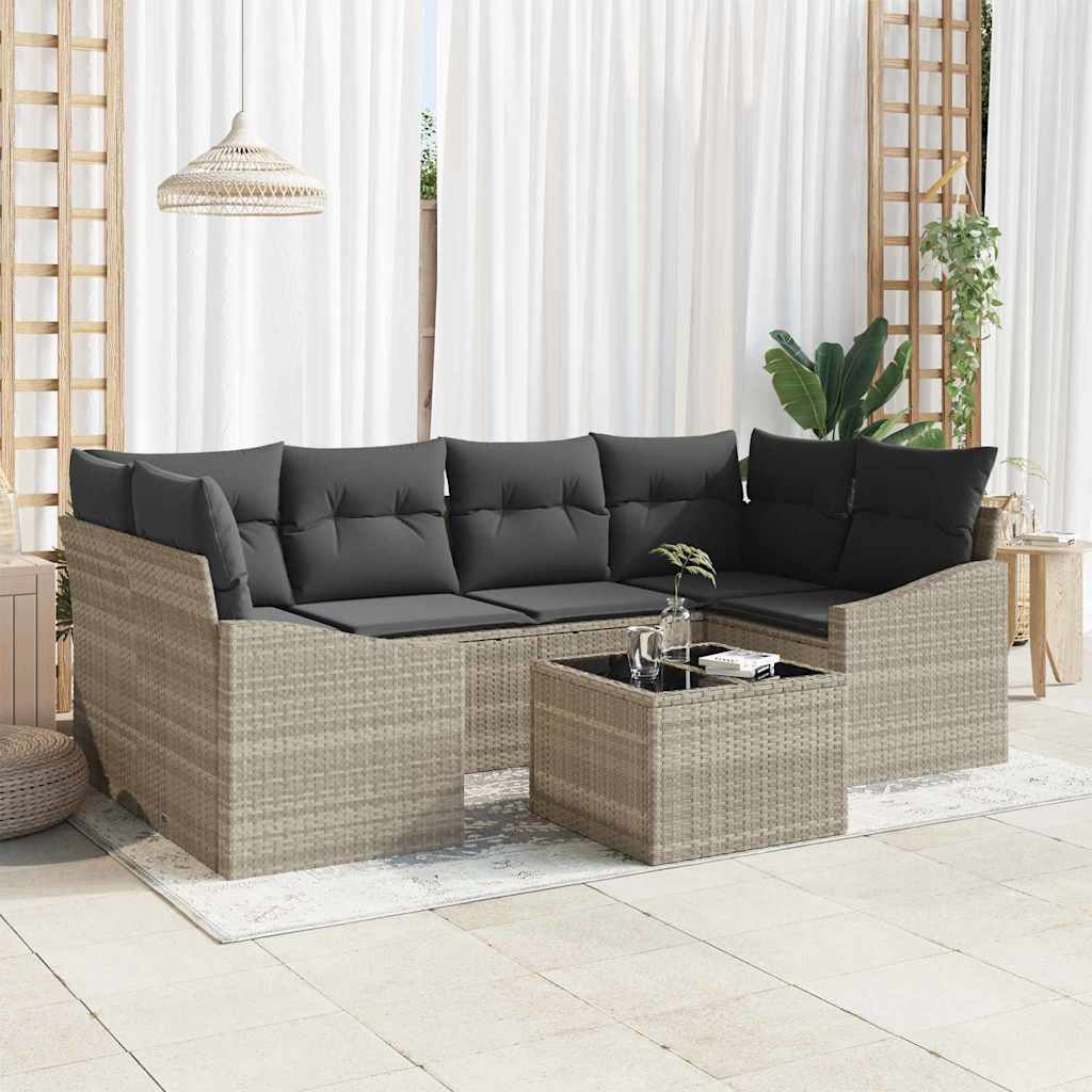 7-Teiliges Garten-Esszimmer-Set Mit Kissen In Aus Poly-Rattan