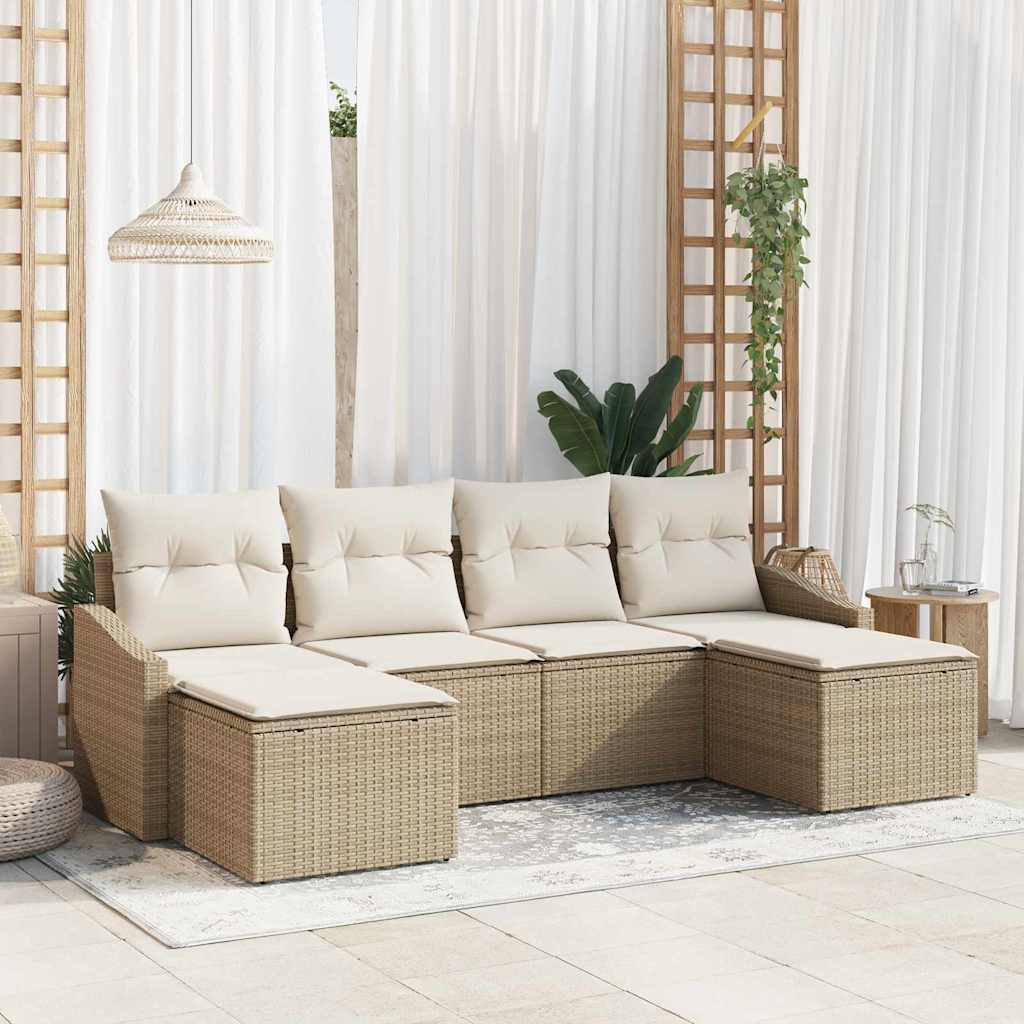 6-Teiliges Garten-Esszimmer-Set Mit Kissen In Aus Poly Rattan