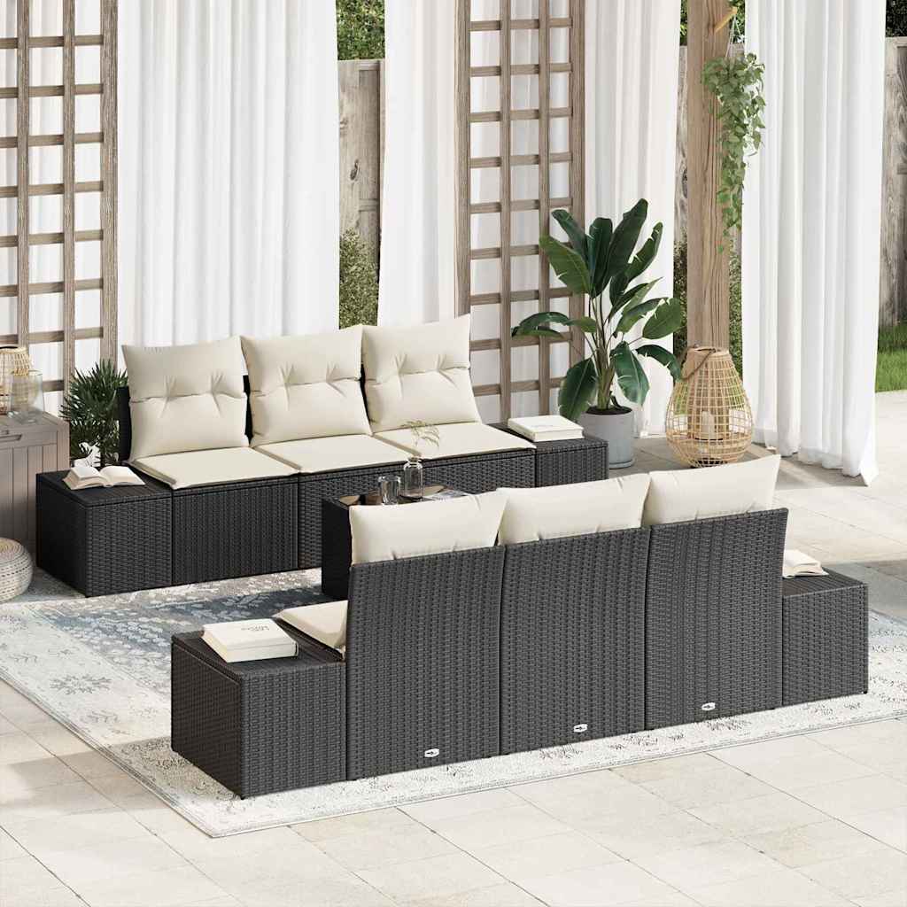 7-Teiliges Garten-Sofa-Set Mit Kissen Poly Rattan
