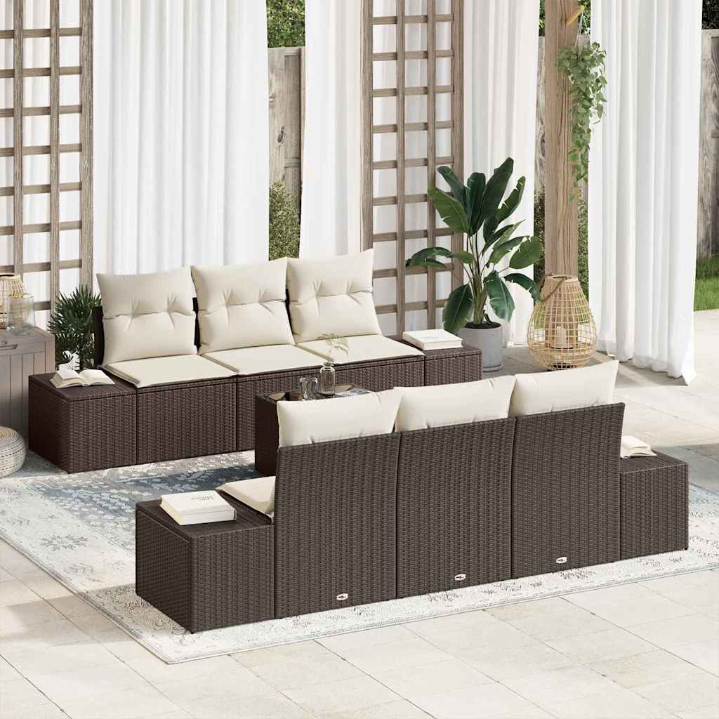 7-Teiliges Garten-Sofa-Set Mit Kissen Poly Rattan