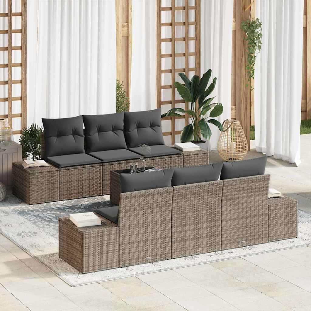 7-Teiliges Garten-Sofa-Set Mit Kissen Poly Rattan