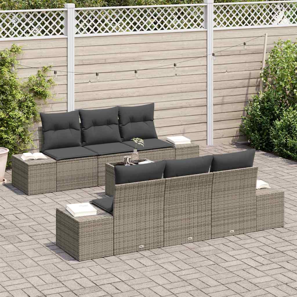 7-Teiliges Garten-Sofa-Set Mit Kissen Poly Rattan