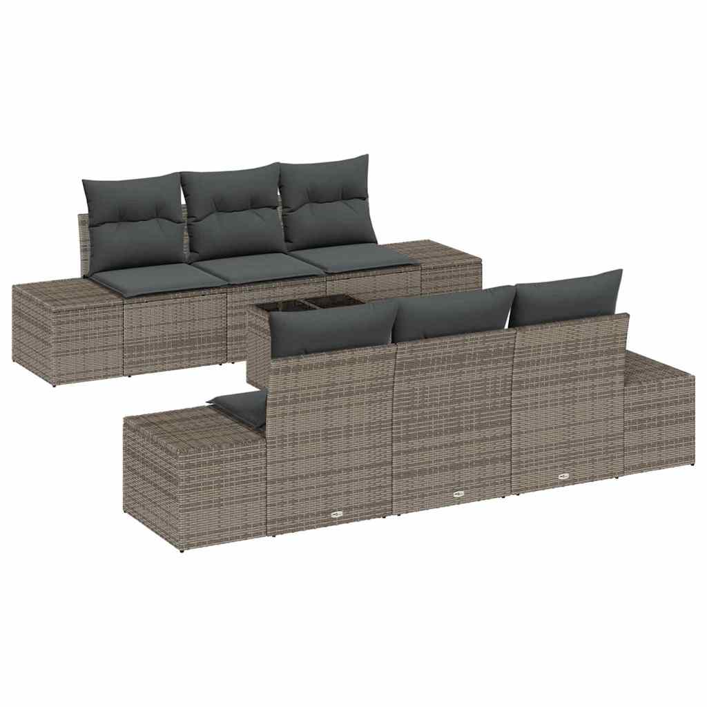 7-Teiliges Garten-Sofa-Set Mit Kissen Poly Rattan