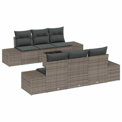 7-Teiliges Garten-Sofa-Set Mit Kissen Poly Rattan
