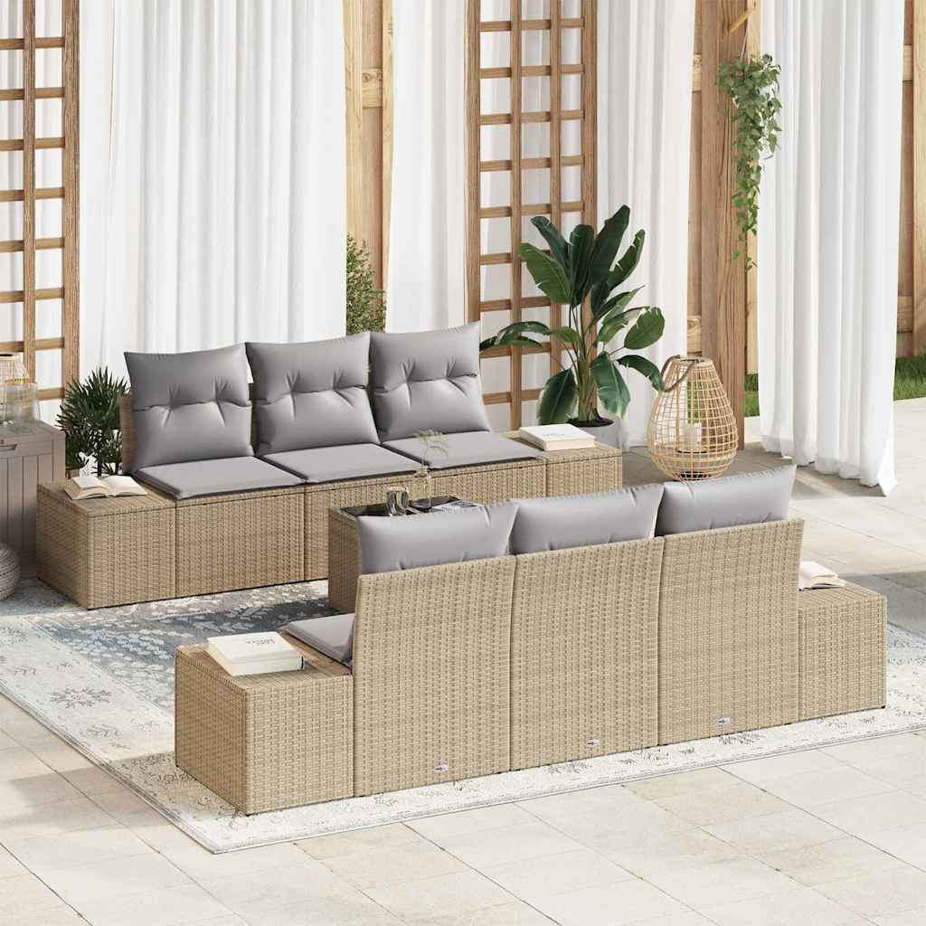 7-Teiliges Garten-Sofa-Set Mit Kissen Poly Rattan