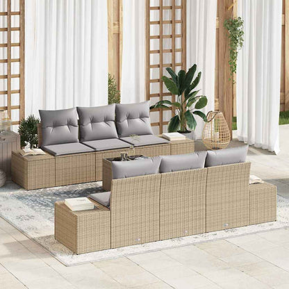 7-Teiliges Garten-Sofa-Set Mit Kissen Poly Rattan