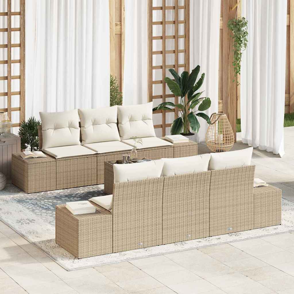 7-Teiliges Garten-Sofa-Set Mit Kissen Poly Rattan