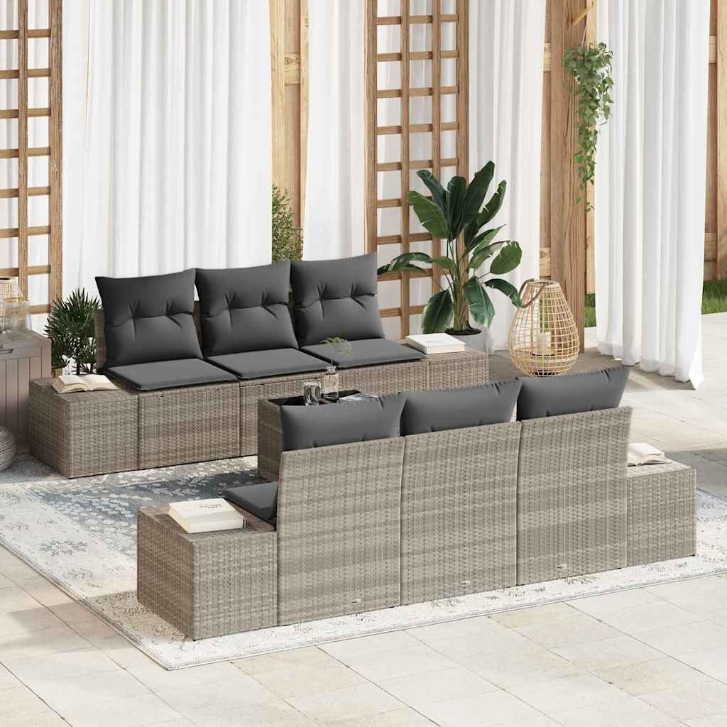 7-Teiliges Garten-Sofa-Set Mit Kissen Poly Rattan
