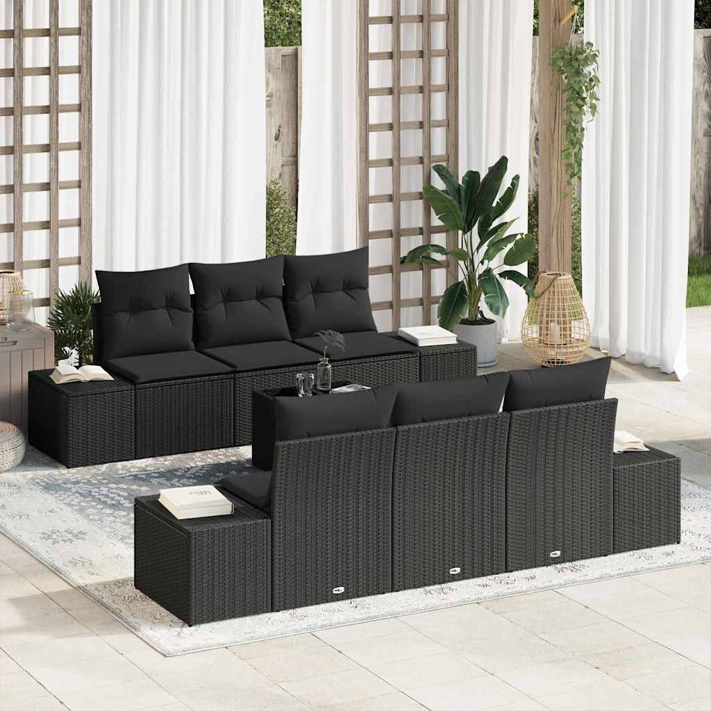 7-Teiliges Garten-Sofa-Set Mit Kissen Poly Rattan