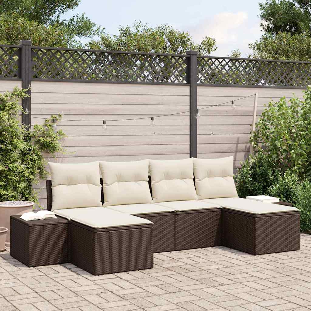 6-Teiliges Garten-Sofa-Set Mit Kissen Poly-Rattan