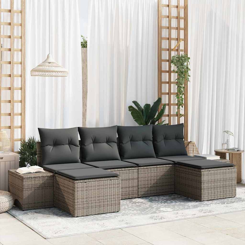 6-Teiliges Garten-Sofa-Set Mit Kissen Poly-Rattan