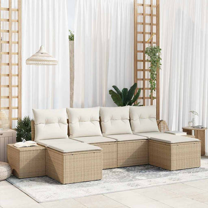 6-Teiliges Garten-Sofa-Set Mit Kissen Poly-Rattan