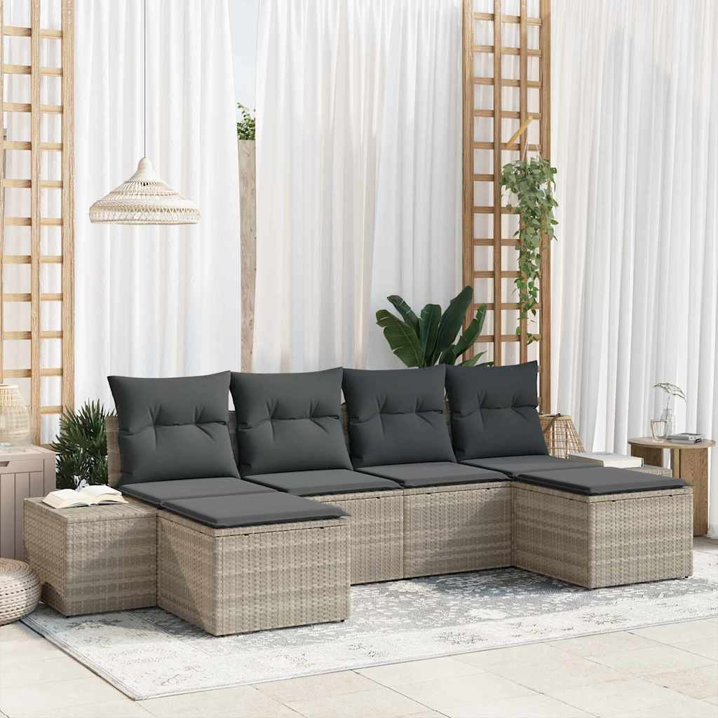 6-Teiliges Garten-Sofa-Set Mit Kissen Poly-Rattan