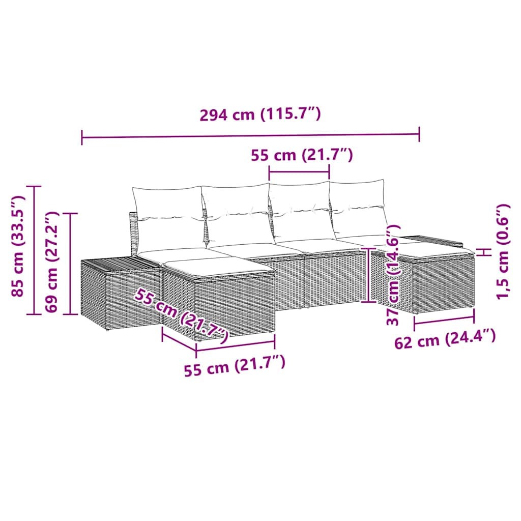 6-Teiliges Garten-Sofa-Set Mit Kissen Poly-Rattan