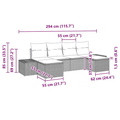6-Teiliges Garten-Sofa-Set Mit Kissen Poly-Rattan