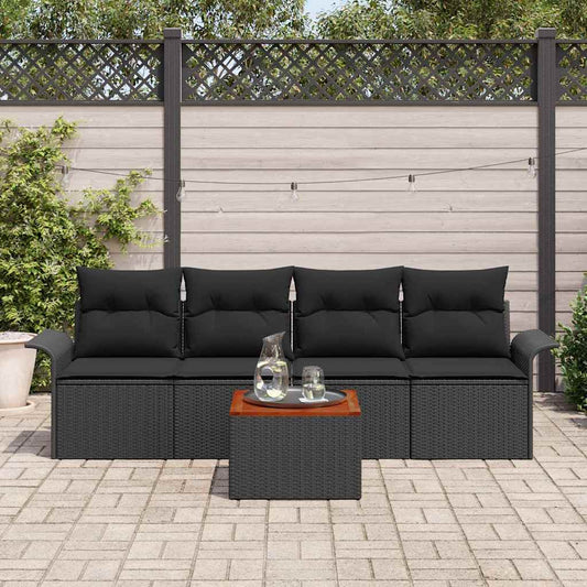 5-Teilige Garten Sofa Set Mit Kissen Poly Rattan Akazie