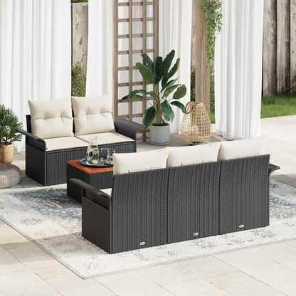 6-Teiliges Garten Sofa Set Mit Kissen Poly Rattan Akazie