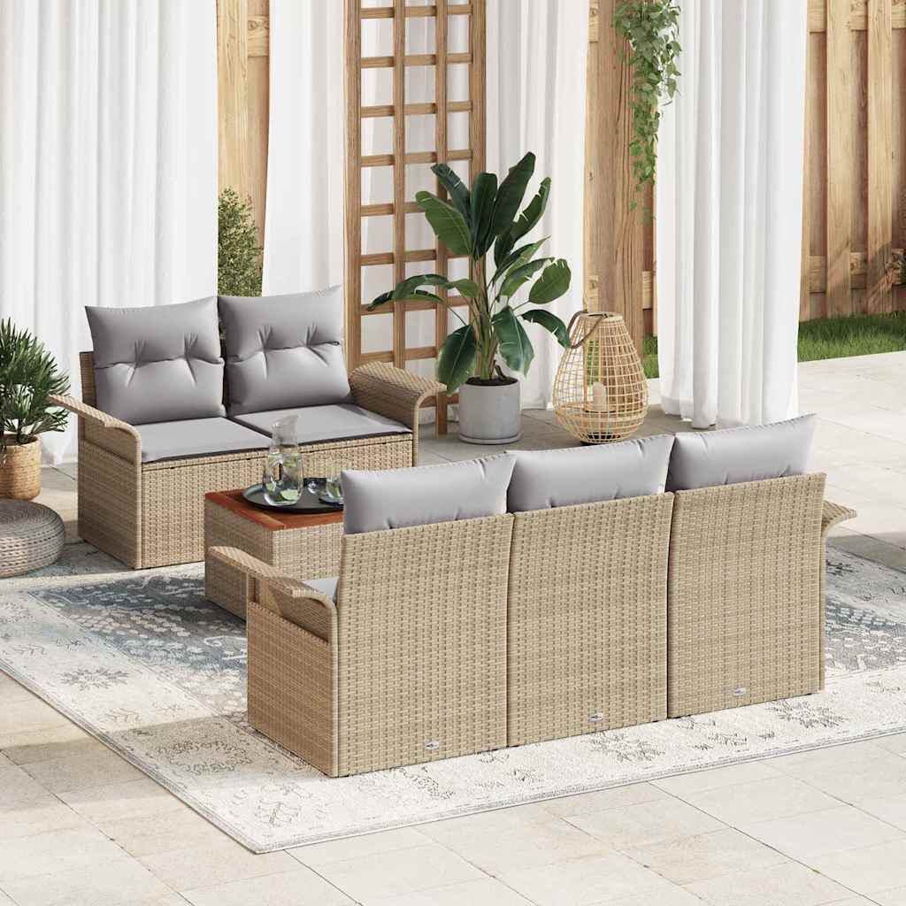 6-Teiliges Garten Sofa Set Mit Kissen Poly Rattan Akazie