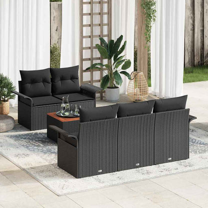 6-Teiliges Garten Sofa Set Mit Kissen Poly Rattan Akazie