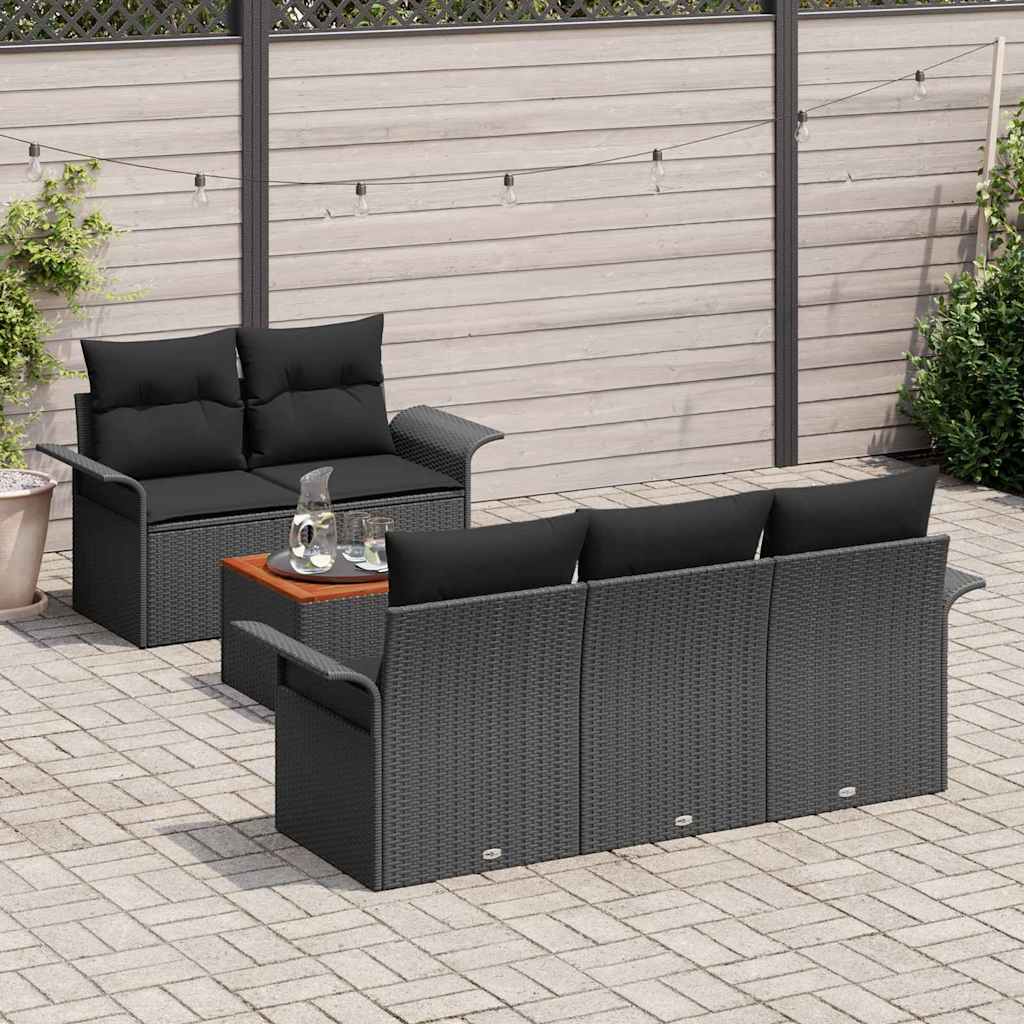 6-Teiliges Garten Sofa Set Mit Kissen Poly Rattan Akazie