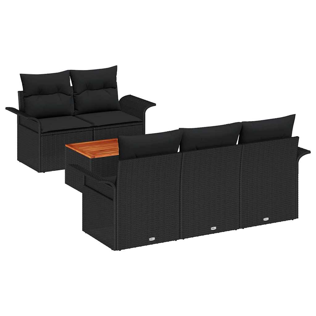 6-Teiliges Garten Sofa Set Mit Kissen Poly Rattan Akazie