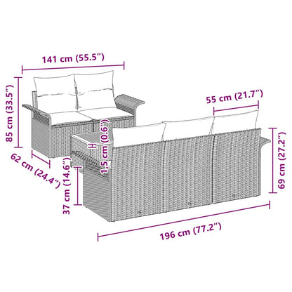 6-Teiliges Garten Sofa Set Mit Kissen Poly Rattan Akazie