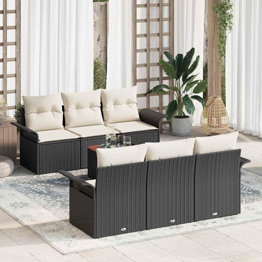 7-Teiliges Garten-Sofa-Set Mit Kissen Poly-Rattan Akazie