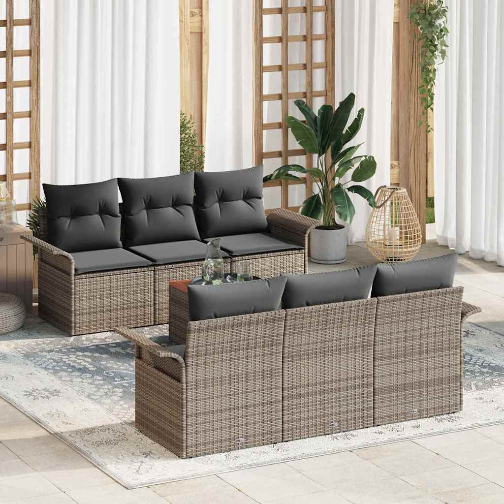 7-Teiliges Garten-Sofa-Set Mit Kissen Poly-Rattan Akazie