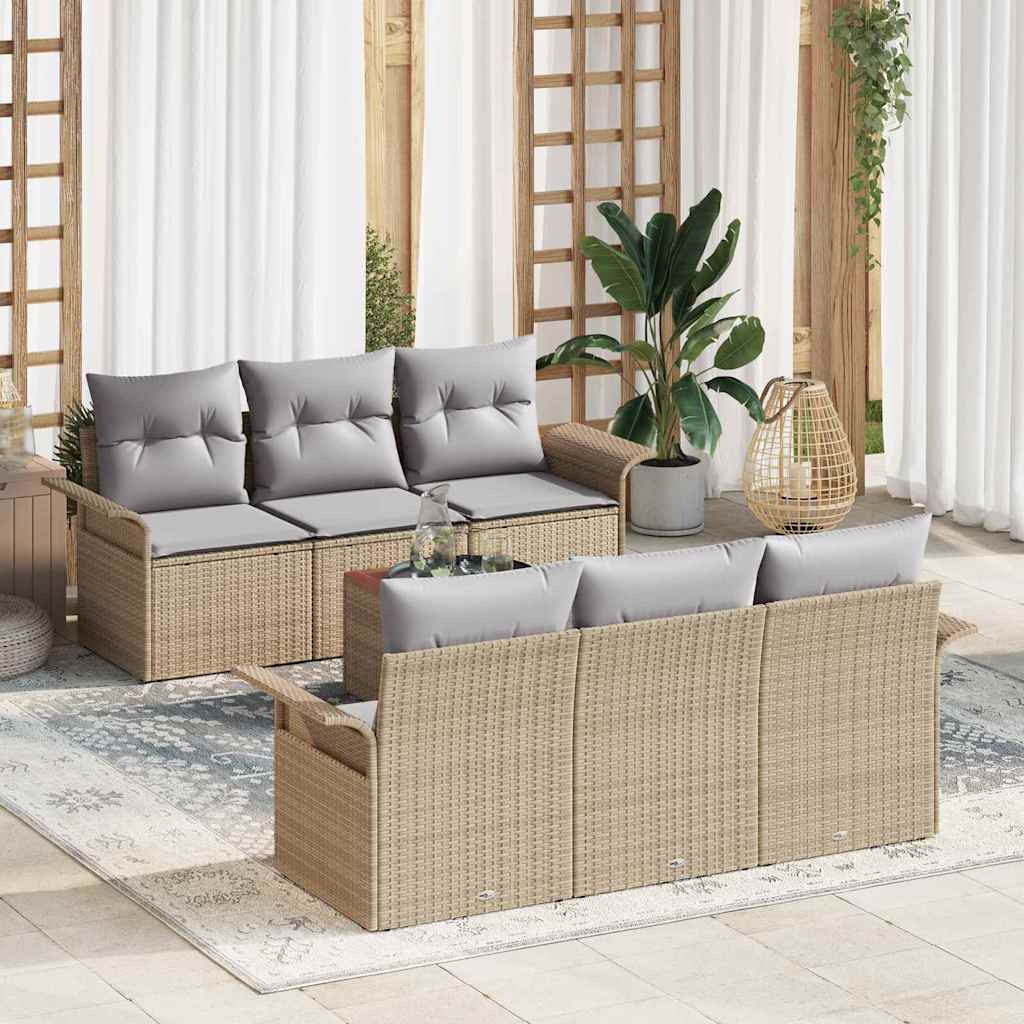 7-Teiliges Garten-Sofa-Set Mit Kissen Poly-Rattan Akazie