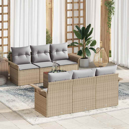 7-Teiliges Garten-Sofa-Set Mit Kissen Poly-Rattan Akazie