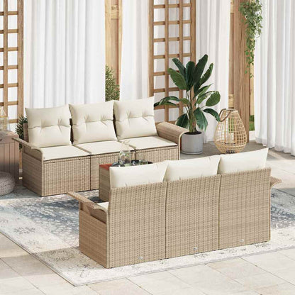 7-Teiliges Garten-Sofa-Set Mit Kissen Poly-Rattan Akazie