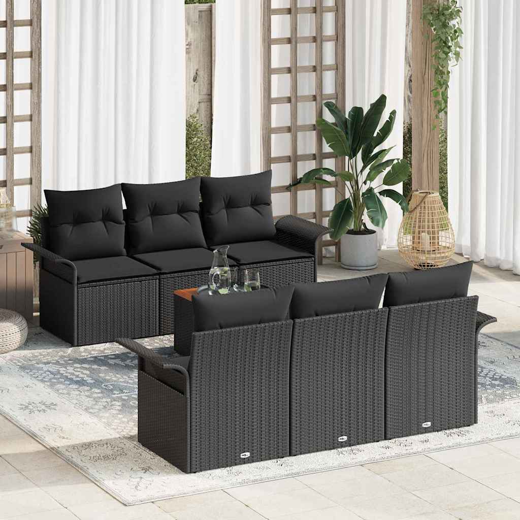 7-Teiliges Garten-Sofa-Set Mit Kissen Poly-Rattan Akazie