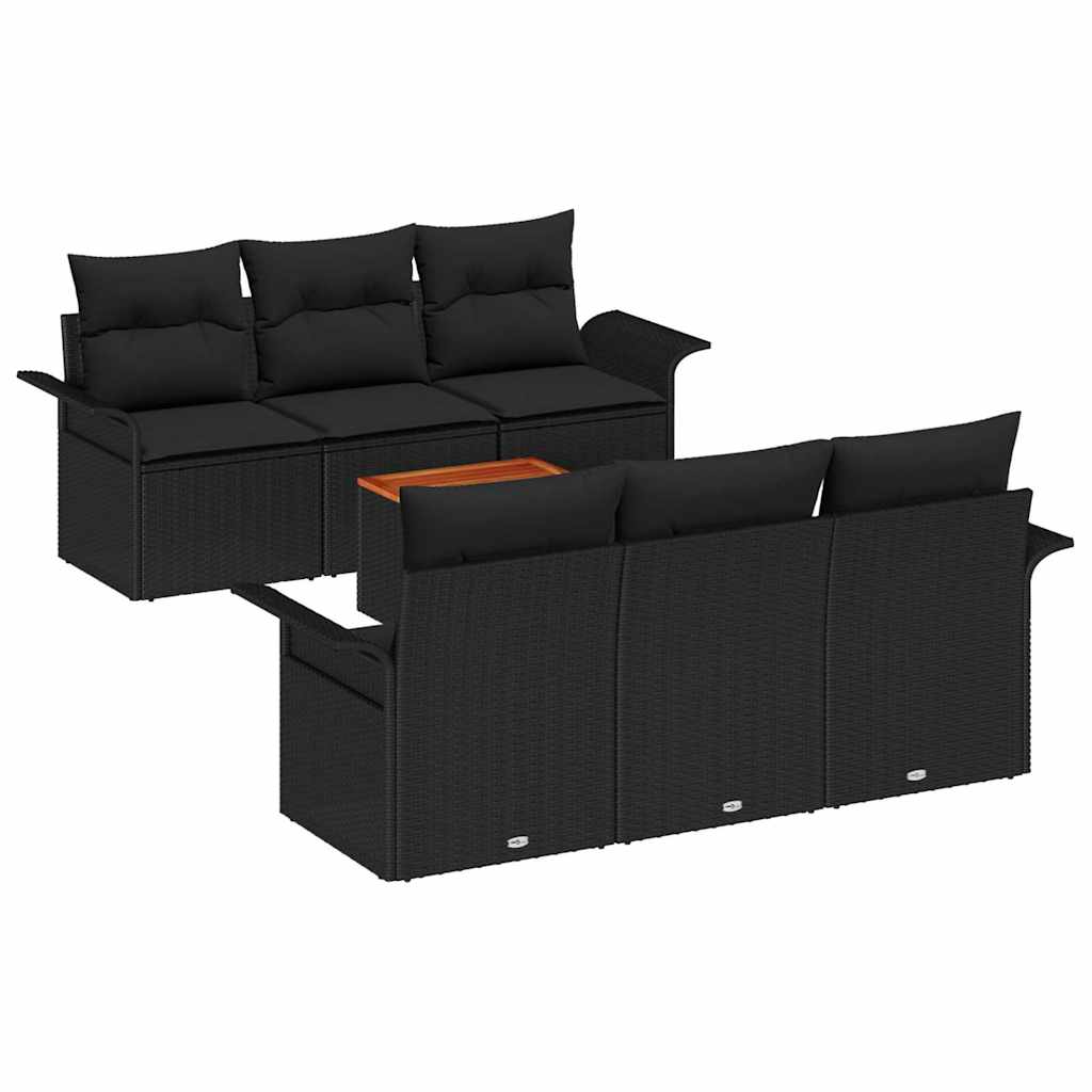 7-Teiliges Garten-Sofa-Set Mit Kissen Poly-Rattan Akazie