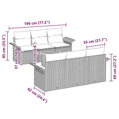 7-Teiliges Garten-Sofa-Set Mit Kissen Poly-Rattan Akazie