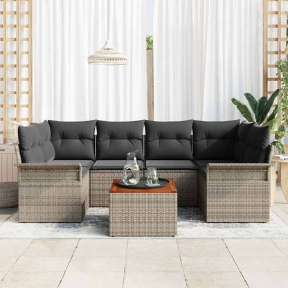 7-Teiliges Garten-Sofa-Set Mit Kissen Poly Rattan Akazie