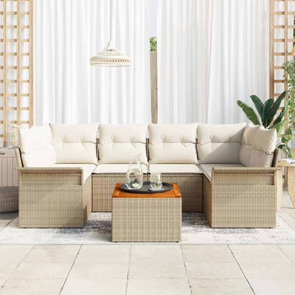 7-Teiliges Garten-Sofa-Set Mit Kissen Poly Rattan Akazie