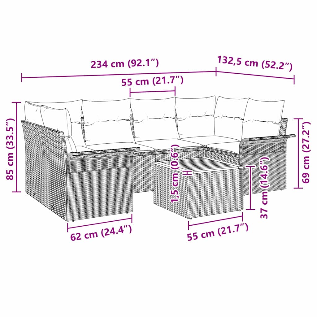 7-Teiliges Garten-Sofa-Set Mit Kissen Poly Rattan Akazie