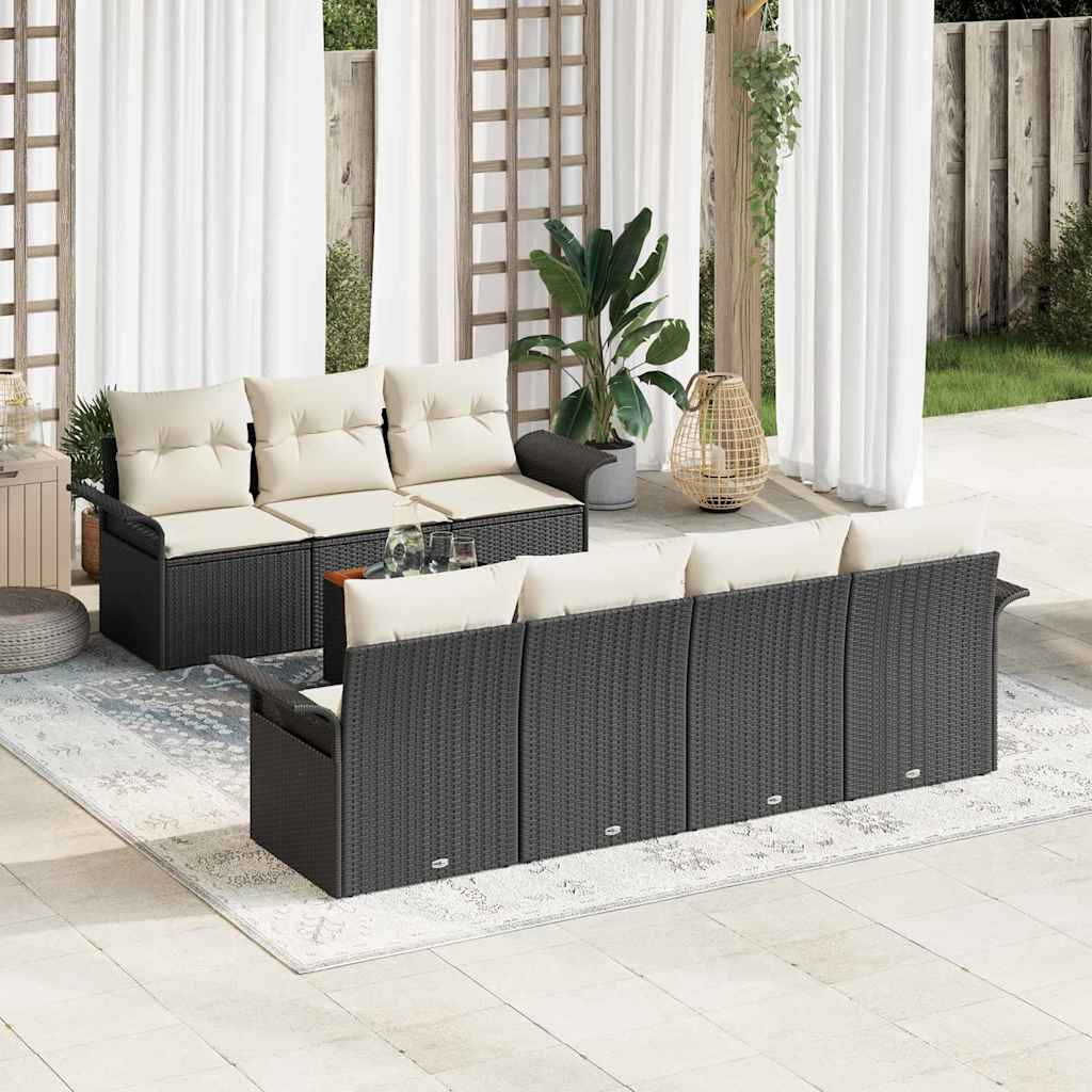 8-Teiliges Garten Sofa Set Mit Kissen Poly Rattan Akazie