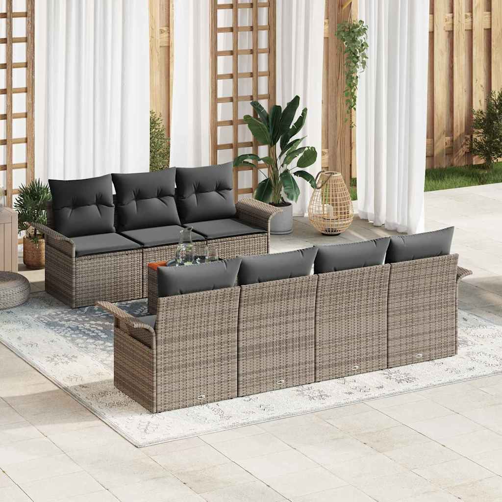 8-Teiliges Garten Sofa Set Mit Kissen Poly Rattan Akazie