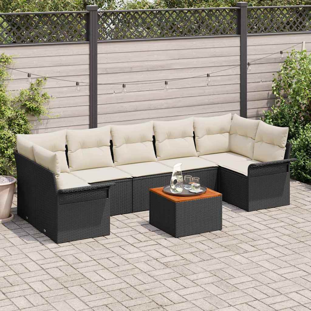 8-Teilige Garten Sofa Set Mit Kissen Poly Rattan Akazie