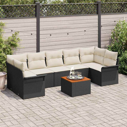 8-Teilige Garten Sofa Set Mit Kissen Poly Rattan Akazie