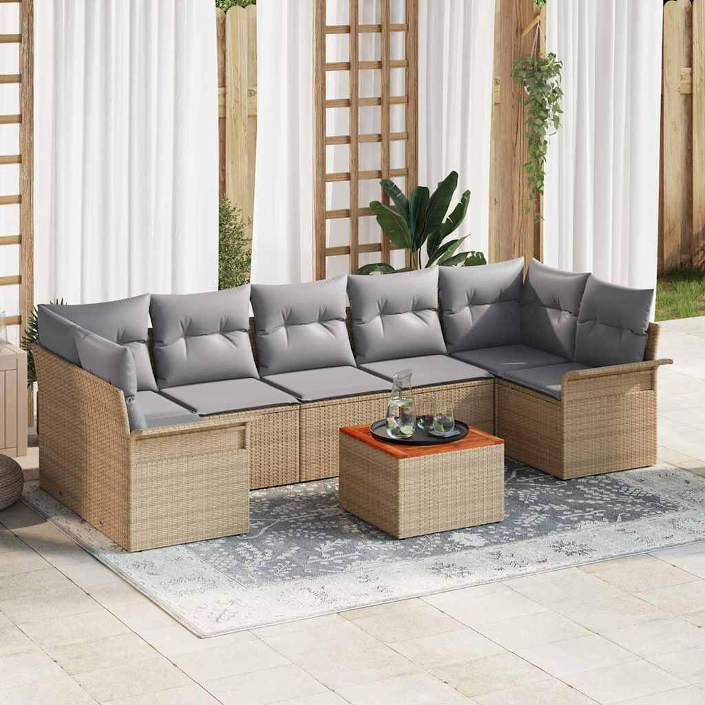 8-Teilige Garten Sofa Set Mit Kissen Poly Rattan Akazie