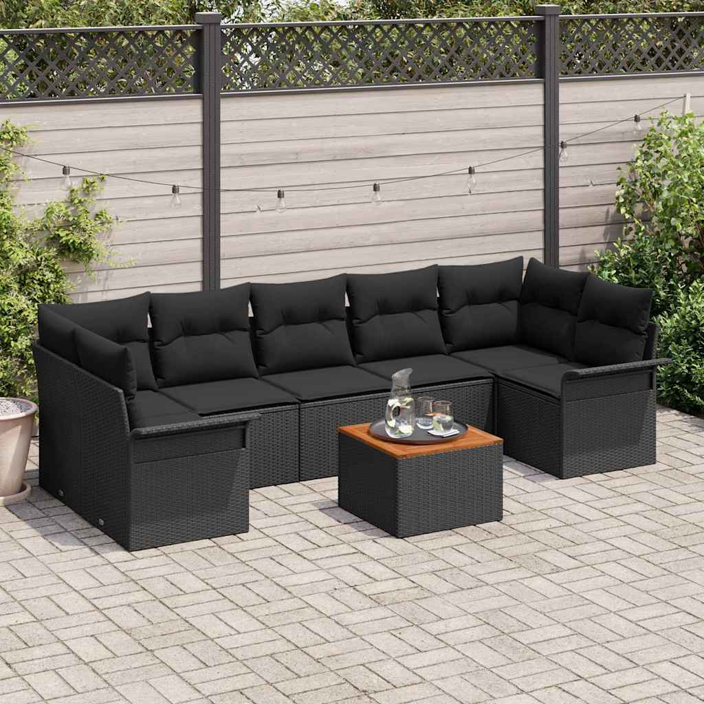 8-Teilige Garten Sofa Set Mit Kissen Poly Rattan Akazie