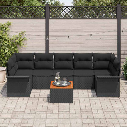 8-Teilige Garten Sofa Set Mit Kissen Poly Rattan Akazie