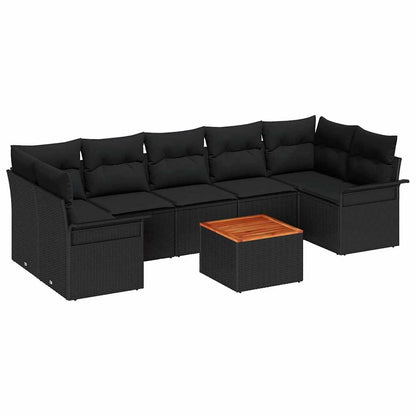 8-Teilige Garten Sofa Set Mit Kissen Poly Rattan Akazie