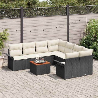 9-Teiliges Garten-Sofa-Set Mit Kissen Poly-Rattan Akazie