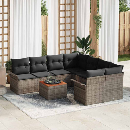 9-Teiliges Garten-Sofa-Set Mit Kissen Poly-Rattan Akazie