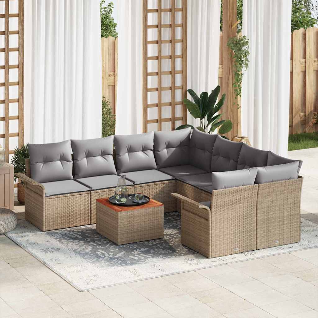 9-Teiliges Garten-Sofa-Set Mit Kissen Poly-Rattan Akazie