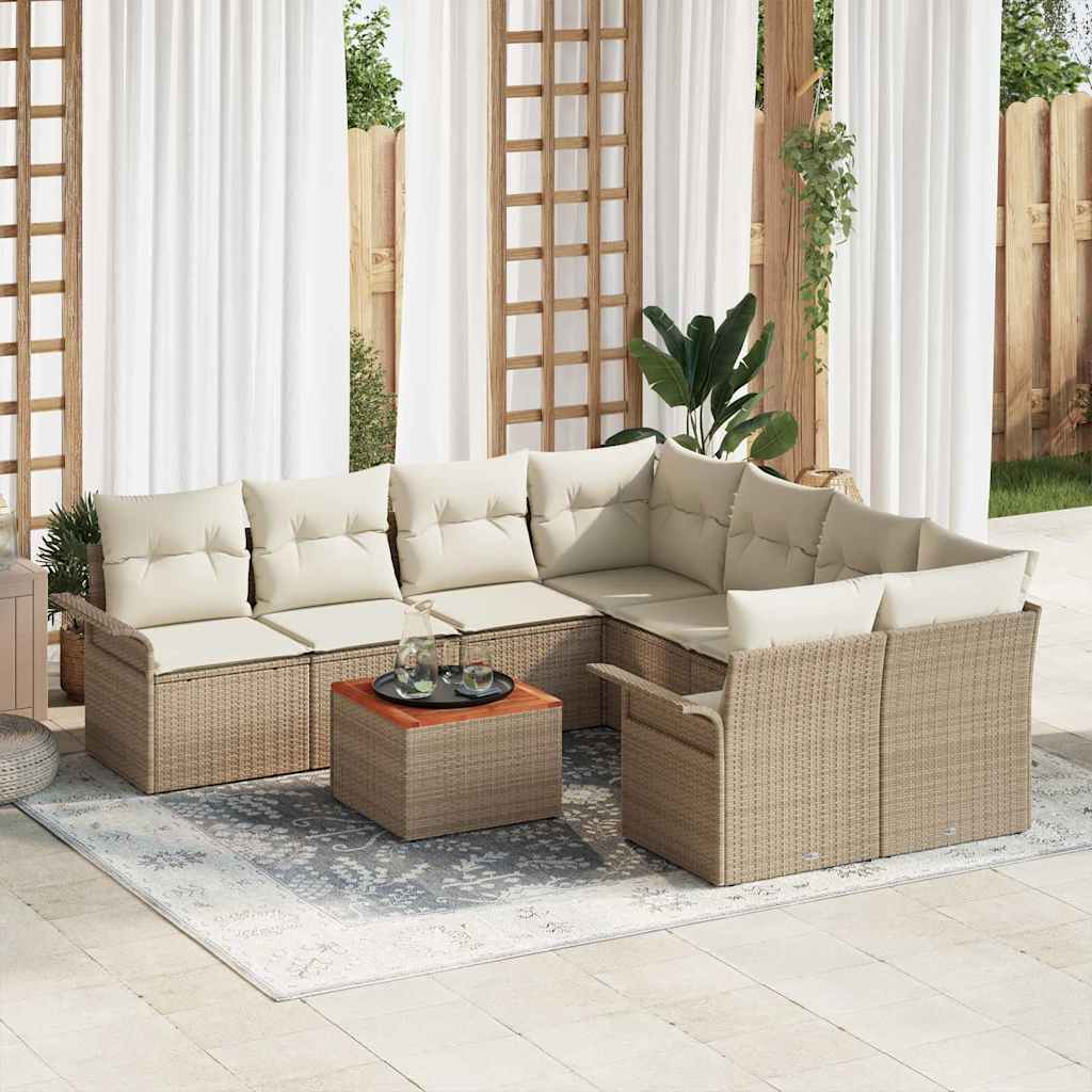9-Teiliges Garten-Sofa-Set Mit Kissen Poly-Rattan Akazie
