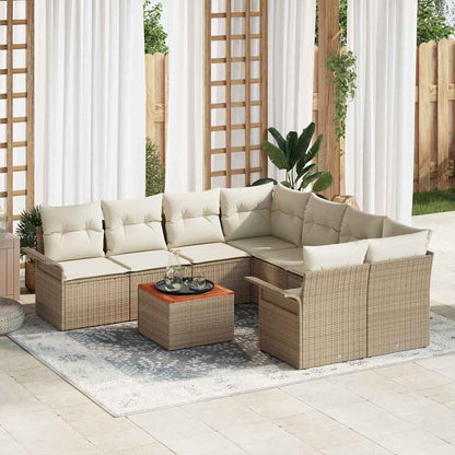 9-Teiliges Garten-Sofa-Set Mit Kissen Poly-Rattan Akazie